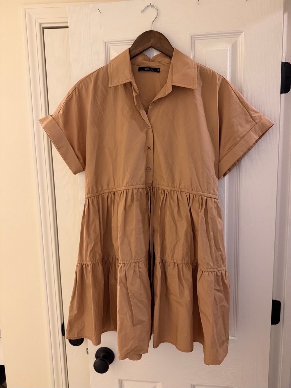 Deluc Tan Tiered Mini Shirt Dress